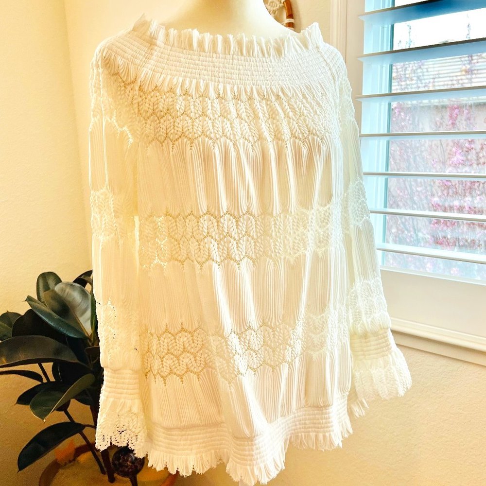 NWT Anthropologie Deletta Riley Long Sleeve Off-shoulder Crochet Lace Smock Top - Picture 6 of 14